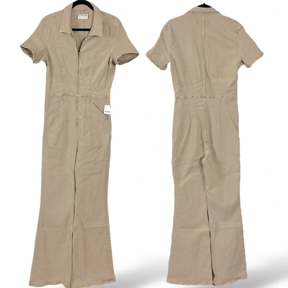 Free People We The Free Jayde Flare Jumpsuit in Blushing Size Large NWT Neutral